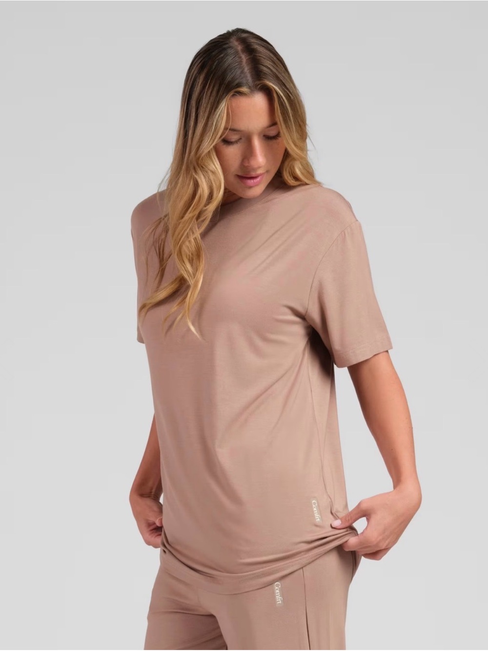 Comfrt Cloud Lounge Tee Taupe Oversized Sleep Lounge Shirt